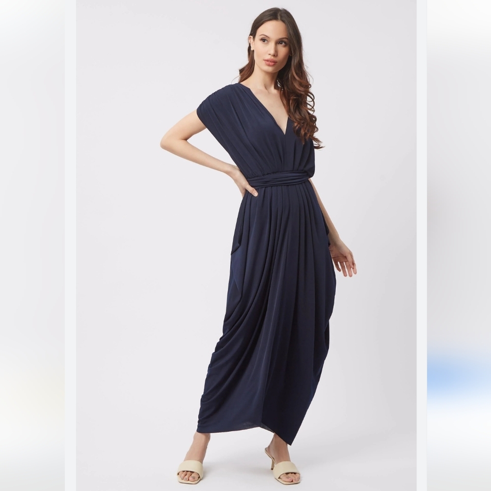 Shieke Olympia Navy Blue Sleeveless Maxi Wrap Front Dress Sheer |Size14| NWOT